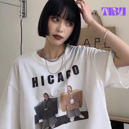 Áo thun tay lỡ nam nữ, áo phông unisex form rộng chất cotton mát mịn thấm hút mồ hôi hoạ tiết HICAGO