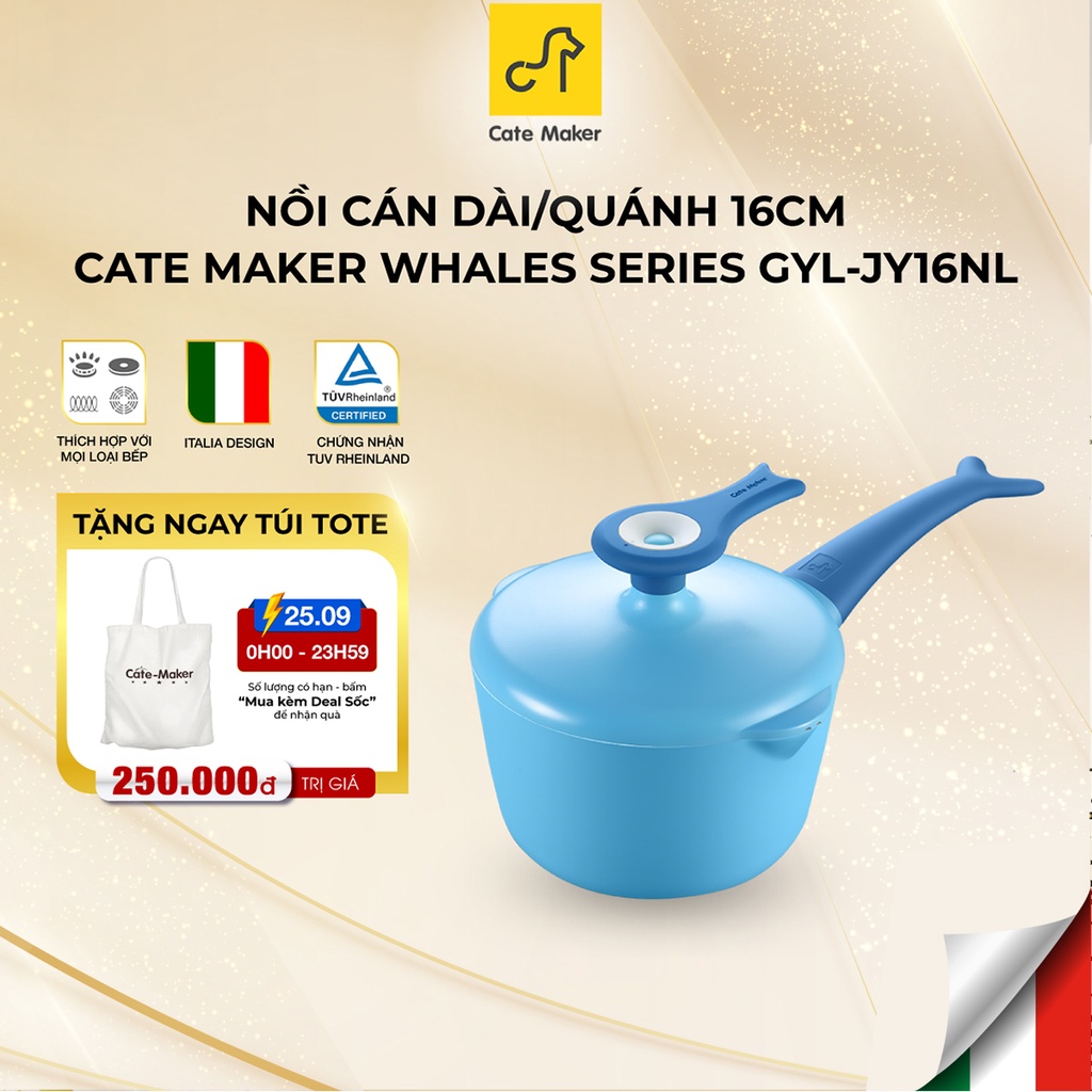 Quánh nấu bột Cate-Maker WHALE SERIES GYL-JY16NL, size 16cm, sứ dưỡng sinh, chống dính, dùng cho bếp từ