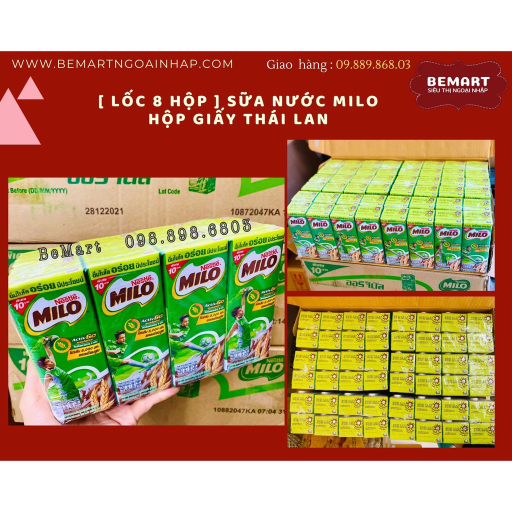 [ Lốc 8 Hộp ] SỮA UỐNG CACAO MILO PHA SẴN Thái Lan