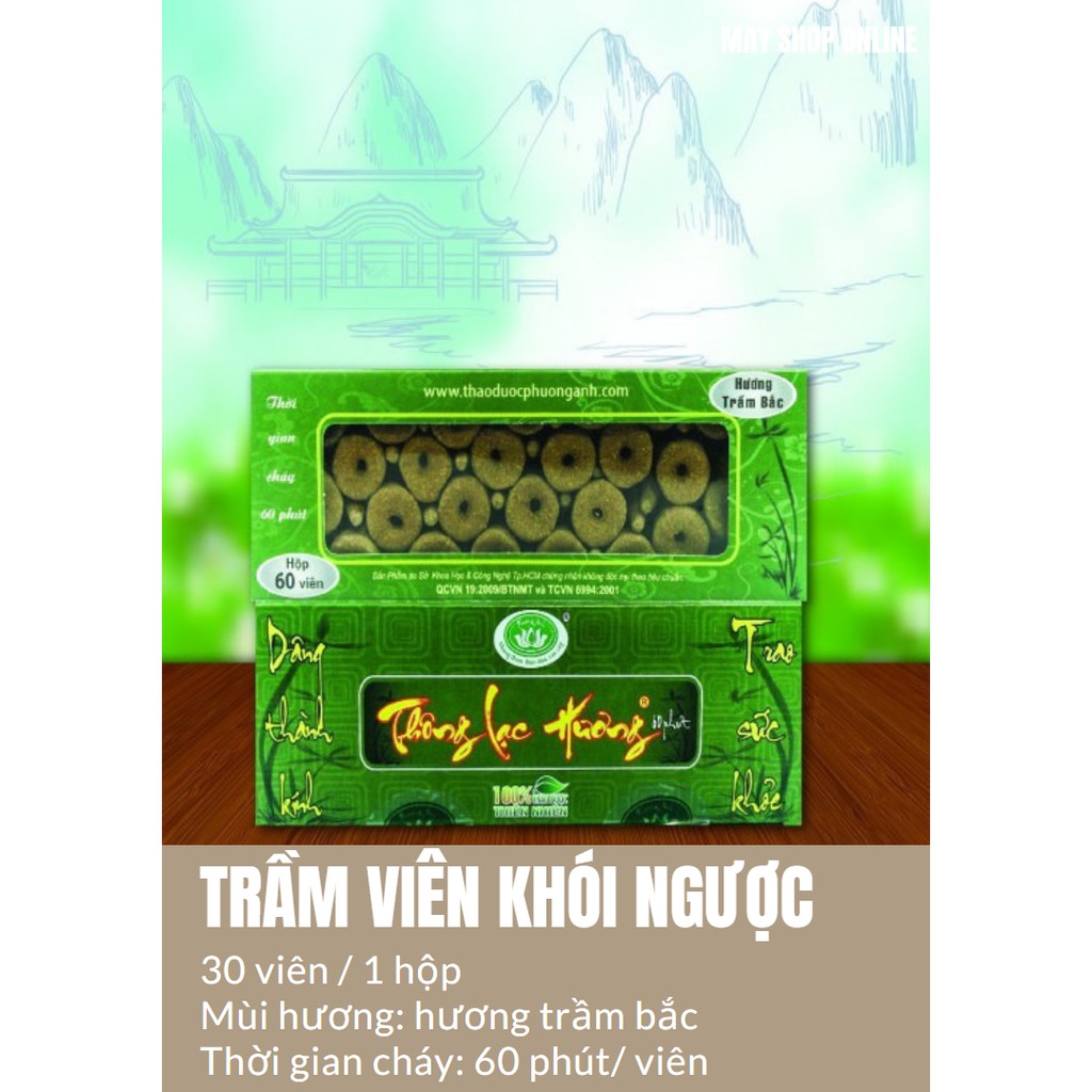 Viên trầm khói ngược, hương trầm bắc 60 phút/ viên