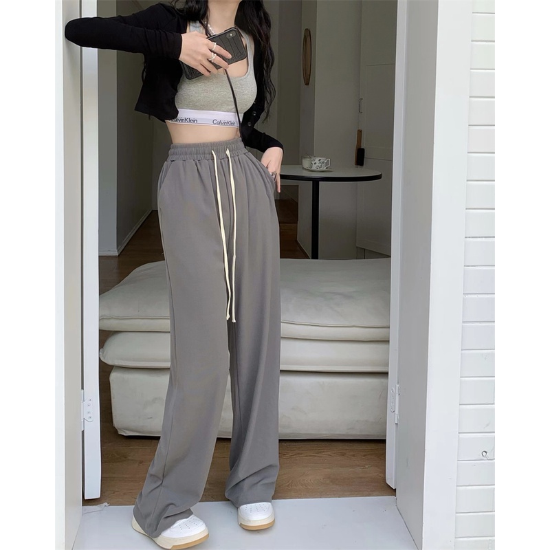 Quần ống rộng Lưng Cao Phối Dây Rút 3 Màu Thời Trang Cho Nữ