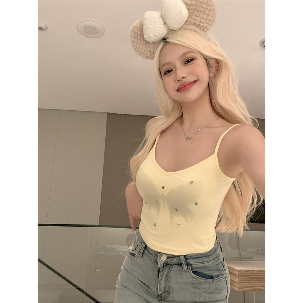 QADCOL Áo Tank Top Ôm Dáng In Họa Tiết Bướm Kim Cương Nhiều Màu Sắc Cá Tính Mùa Hè Cho Nữ