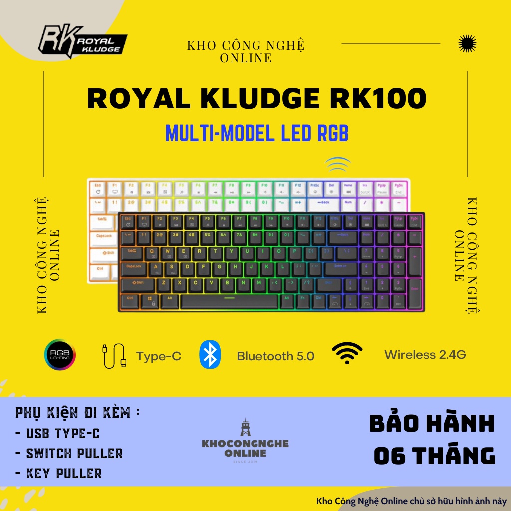 Royal Kludge RK100 RGB HOTSWAP - Bàn phím cơ Royal Kludge RK100 RGB Có 3 chế độ kết nối Bluetooth 5.0/ Wireless / Type C