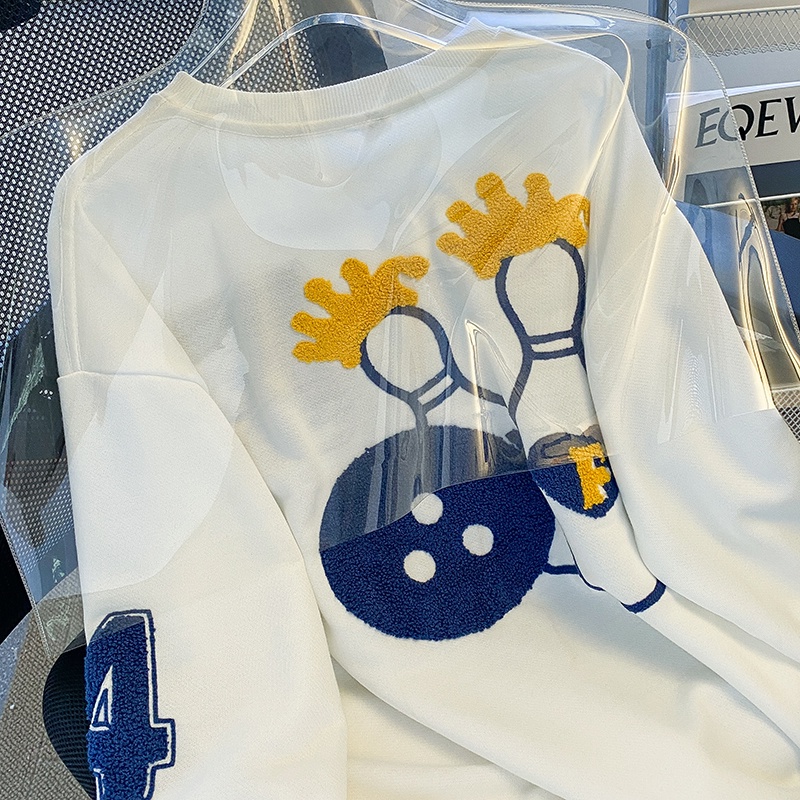 ZHELIHANGFEI Áo Thun Tay Dài Cổ Tròn Với Họa Tiết Thêu Theo Phong Cách Preppy