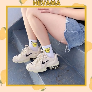 Tất nữ Nevama cổ cao dày dặn màu trắng hình Pikachu cute TN73