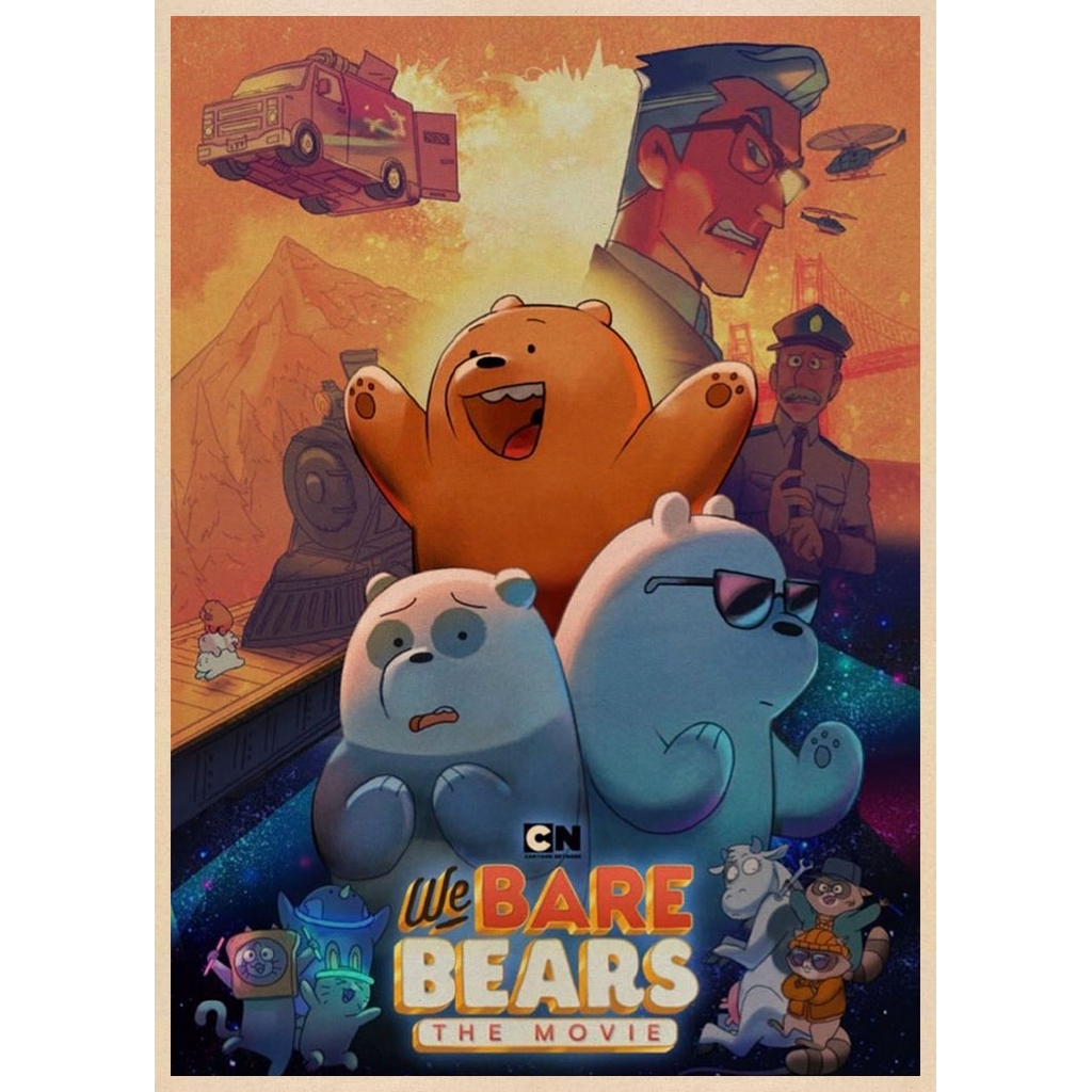 Poster giấy kraft trang trí tường hình We Bare Bears