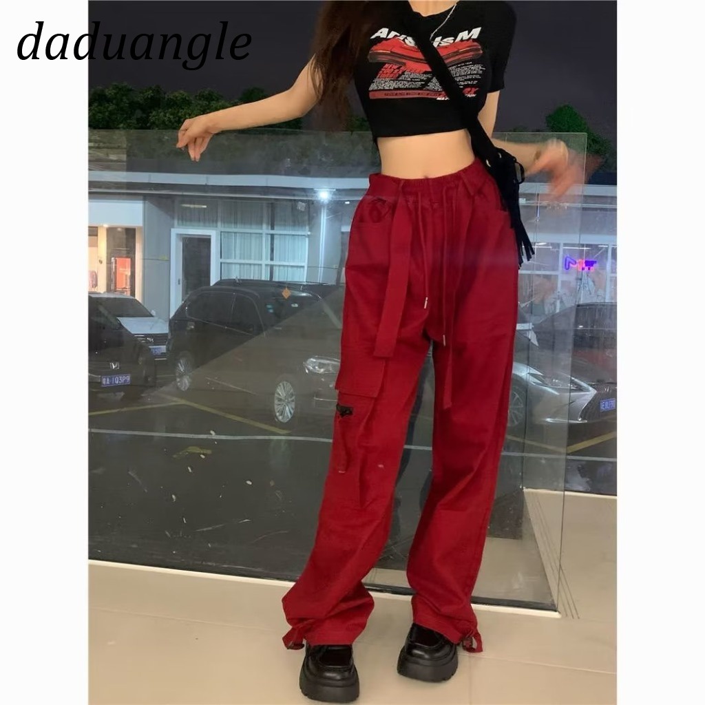 Quần dài Daduhey nhiều túi dáng rộng phong cách retro thời trang Mỹ cho nữ