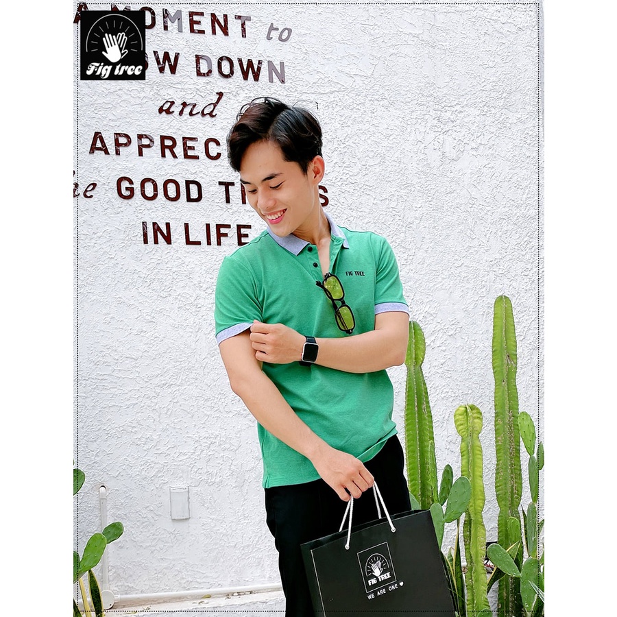 set thun polo FIGTREE màu xanh két đốm( kèm video cận cảnh)