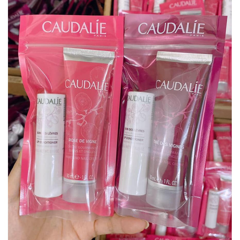 Set kem tay Caudalie + son dưỡng