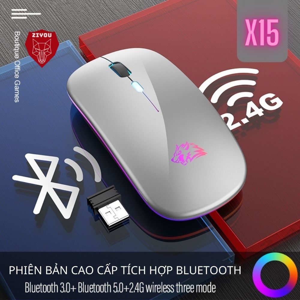 Chuột Không Dây Bluetooth Siêu Mỏng ZIYOU X15 Sử Dụng Pin Sạc Lithium, Có Led RGB, Kết Nối Đa Năng Máy Tính, Laptop, TV