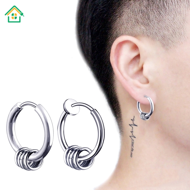 1 Khuyên Tai Tròn Bằng Thép Titan Cá Tính Cho Nam