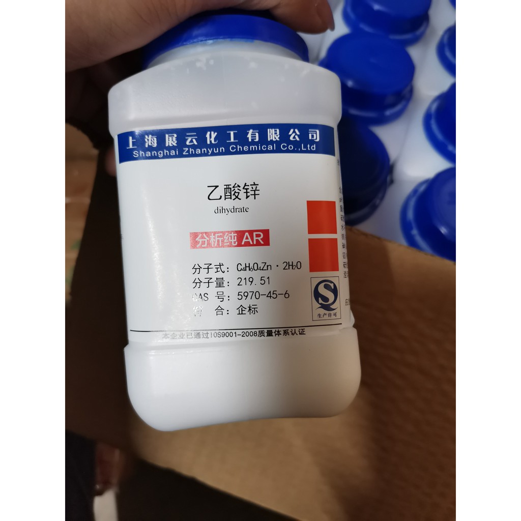 Kẽm acetat Zinc acetate dihydrate Xylong CAS 5970-45-6 C4H6O4Zn lọ 500g Zn(CH3COOH)2