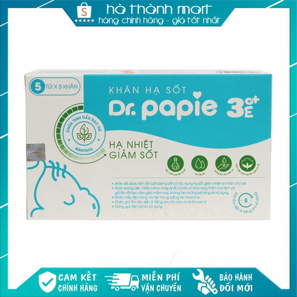 [ CHÍNH HÃNG] Khăn lau hạ sốt Dr Papie 3m - Hộp 25 tờ