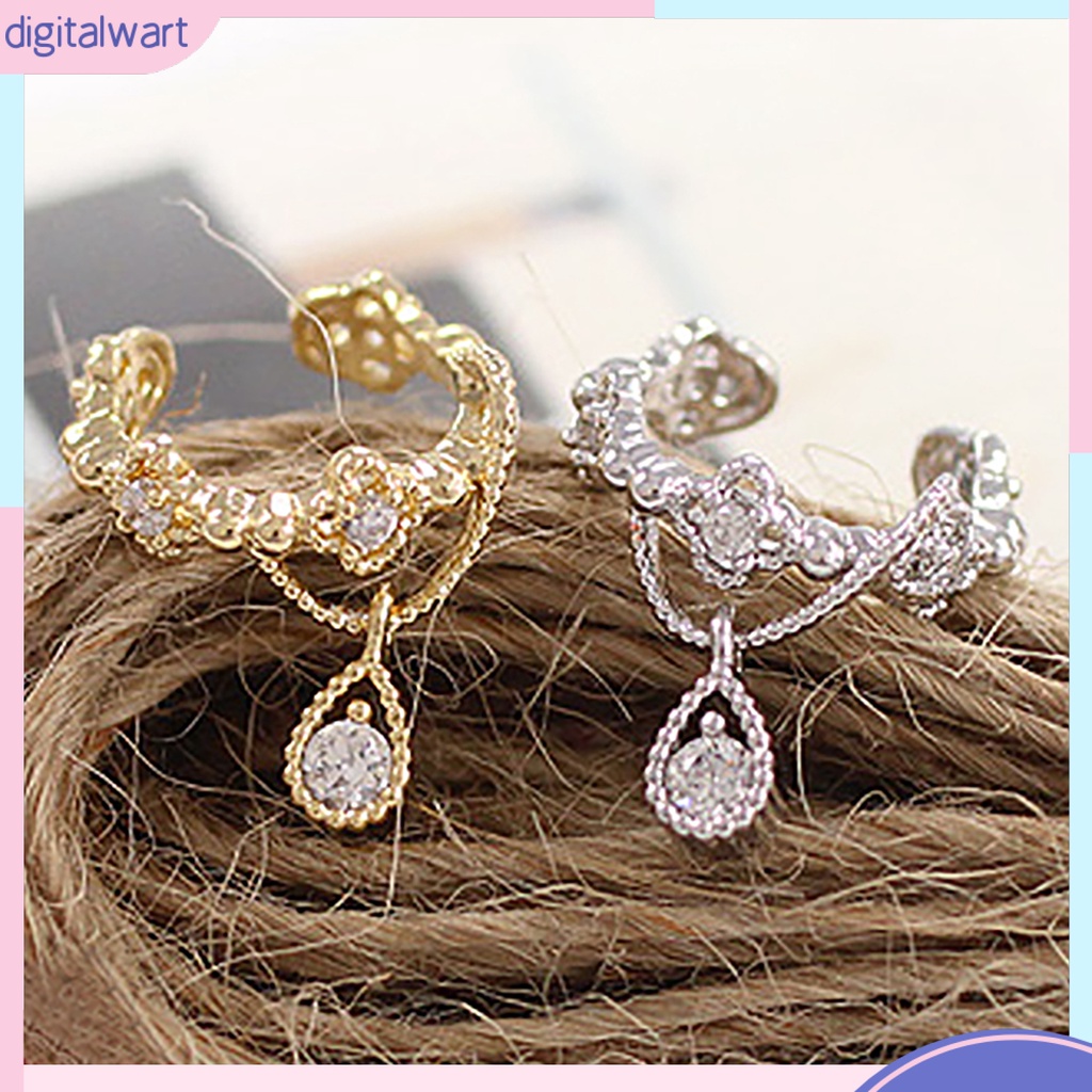 Khuyên vành tai họa tiết giọt nước đính đá thanh lịch cho nữ