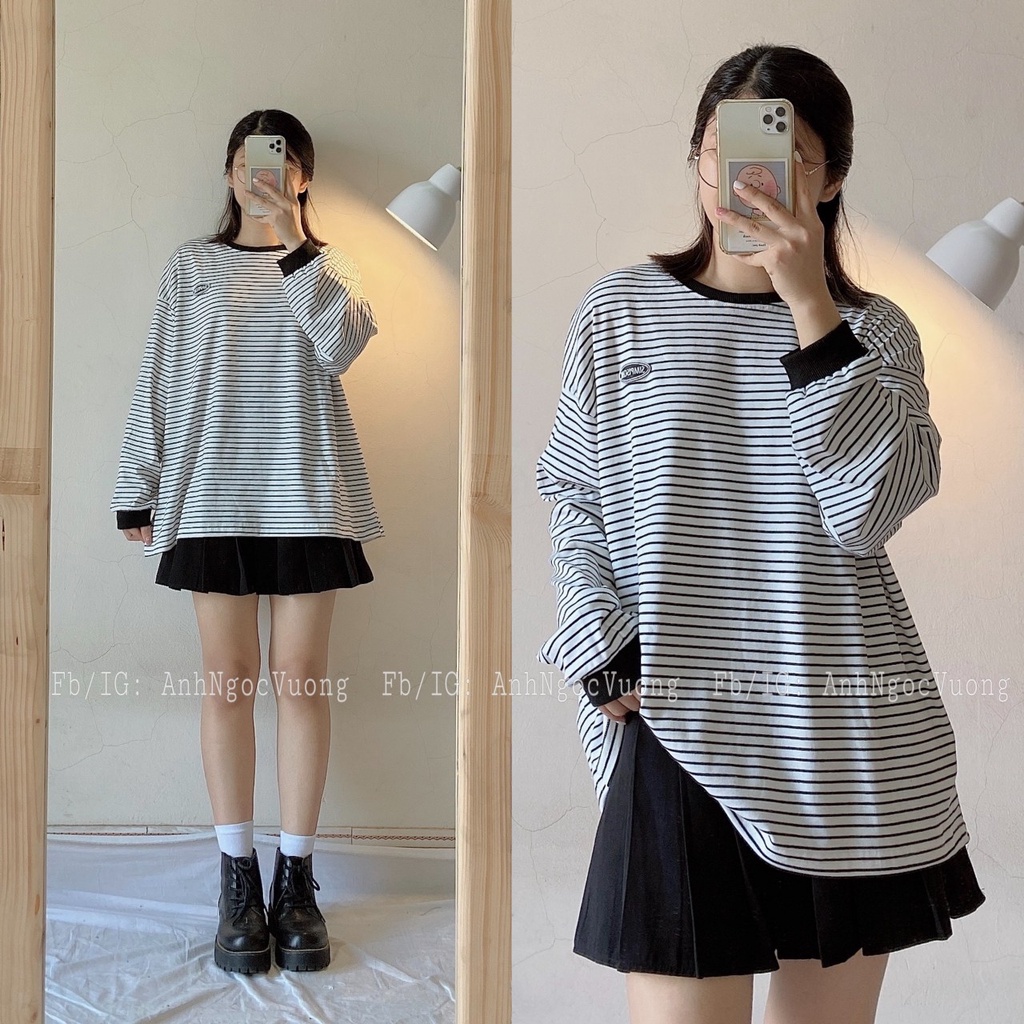 Áo PULL sợi kẻ nhỏ may logo cao su SIMPISCHIC form rộng (Có sẵn/ảnh thật)