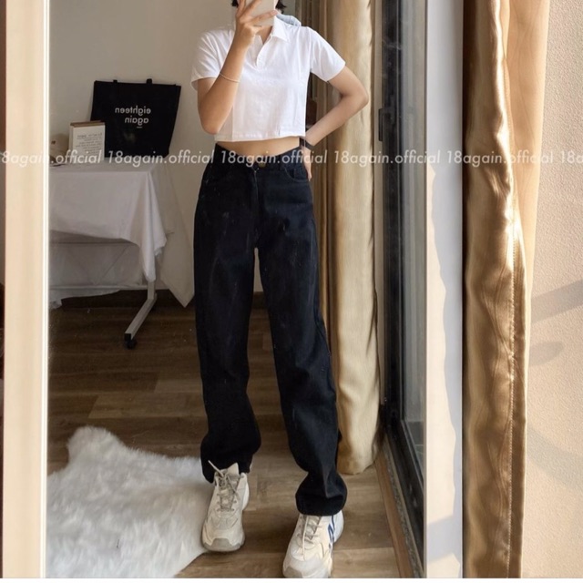 [Size 30~35] Quần Suông Lưng Cao Qua Rốn BigSize Dài 105cm /Ống Rộng ĐEN TRƠN/RÁCH 2 GỐI Không Giãn
