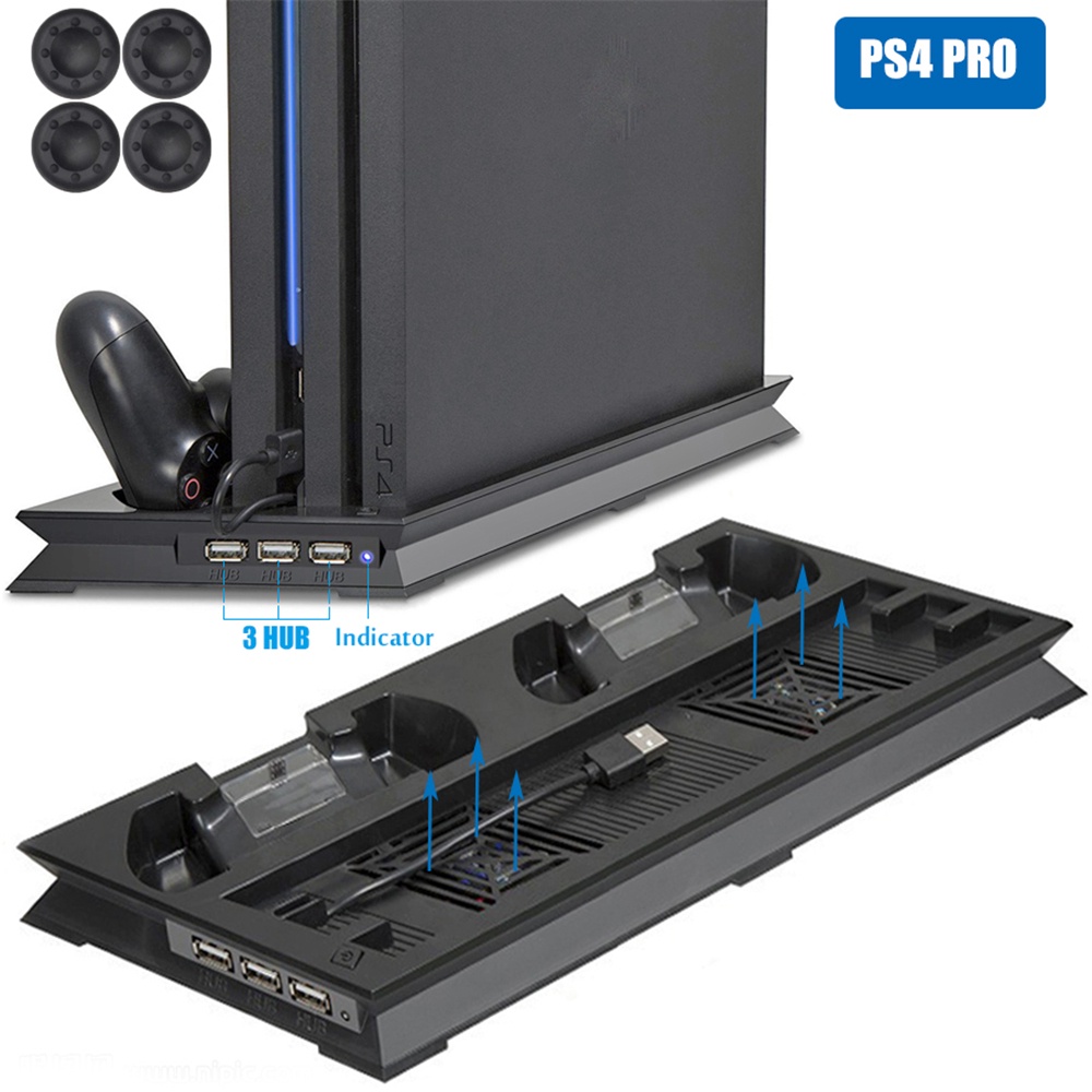 Đế Tản Nhiệt Đứng 2 Đế Sạc 2 Quạt 3 HUB Cho Máy Chơi Game PS4 Pro Playstation 4 Pro