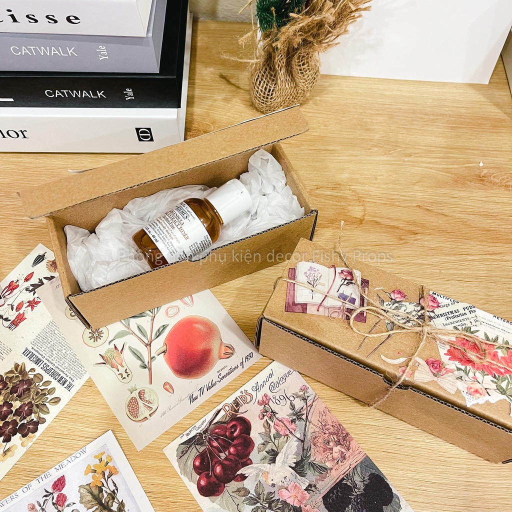 Hộp Quà Vintage Hộp Đựng Son Quần Áo Trang Sức Đã Gồm Nơ, Giấy Rơm Fishy Decor