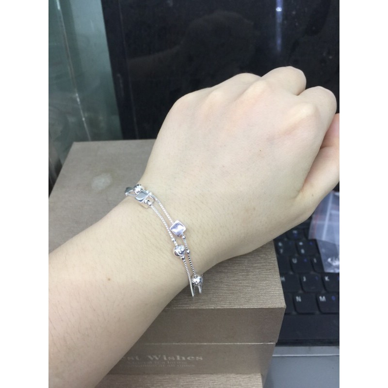 Lắc tay rubic trơn phối bi phay sợi kép bạc chuẩn đẹp nmj