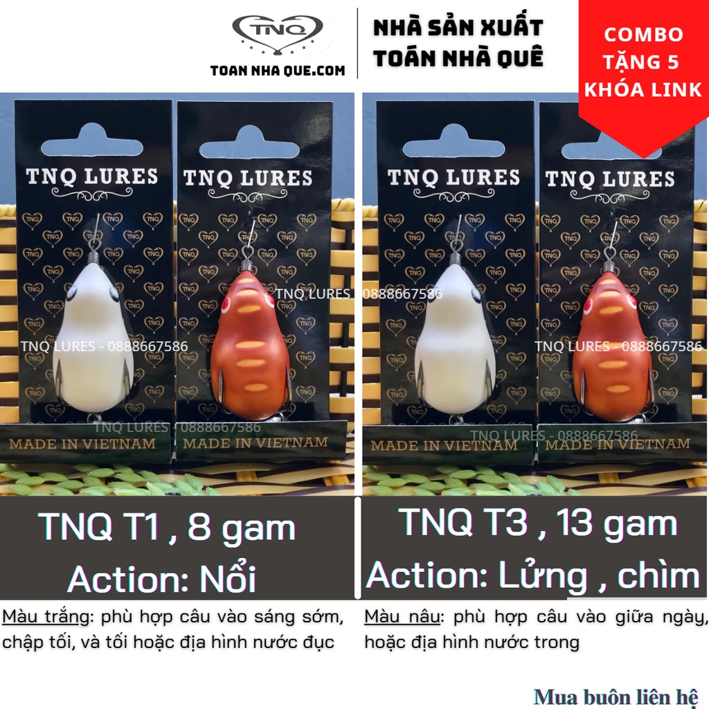 COMBO 4 mồi câu lure nhái hơi TNQ T1 và T3 - Toán Nhà Quê