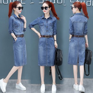 Đầm Jean Tay Dài Kèm Belt - MK2328