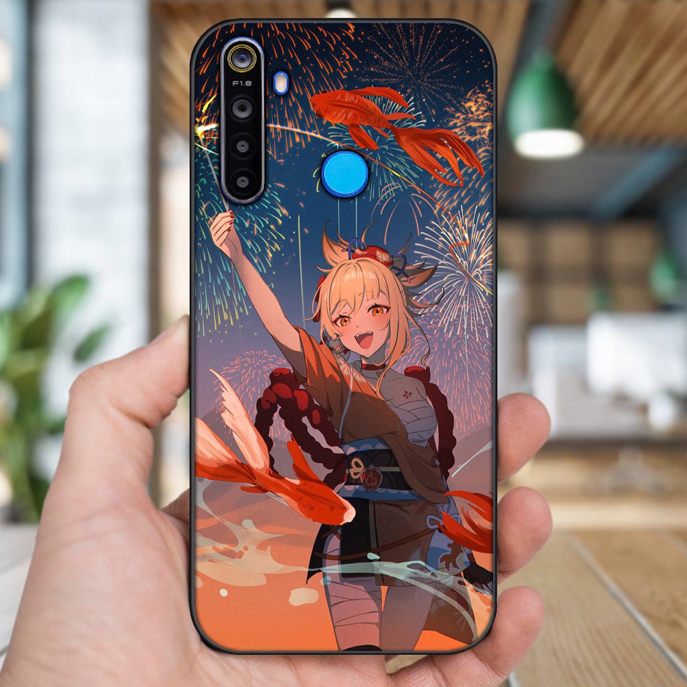 Ốp lưng Realme 5, 5 Pro viền đen in hình Yoimiya Genshin Impact