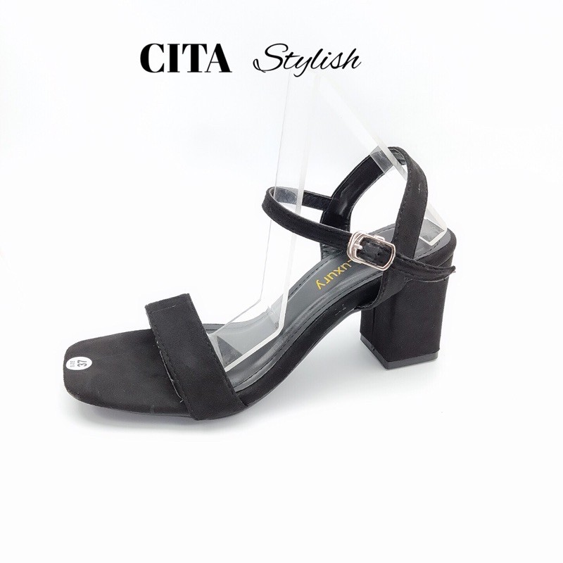 Sandal cao gót 💖 FREESHIP 💖 Sandal quai ngang Sandal gót vuông CITA STYLISH da lộn tôn dáng cao 7 cm mã CITA.20