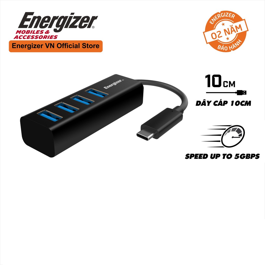 [Mã ELREHOT giảm 10% đơn 100K] Bộ chuyển Usb-C3.1 Hub Energizer 4Usb-A/1Usb-C - HC304A. Bảo hành 2 năm. Hàng chính hãng