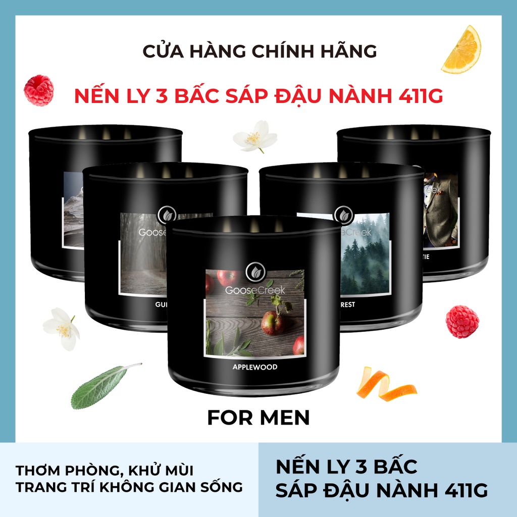 Nến 3 Bấc Sáp Đậu Nành For Men Goose Creek từ Yankee Candle 411g - BST Nhiều Mùi Hương