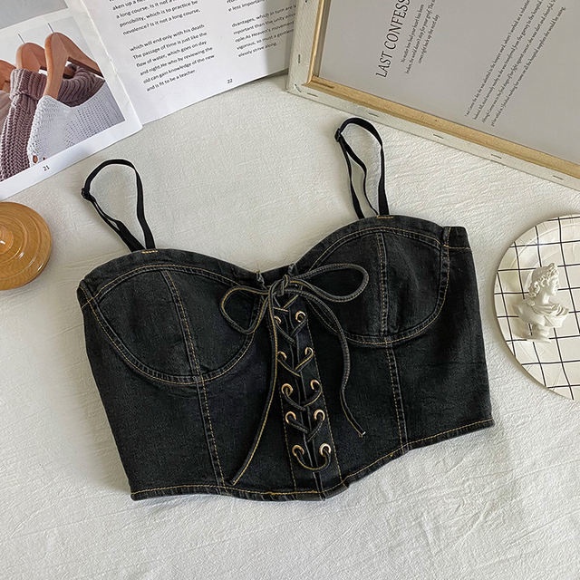 Áo corset hai dây bò dây rút thắt nơ phong cách Mỹ