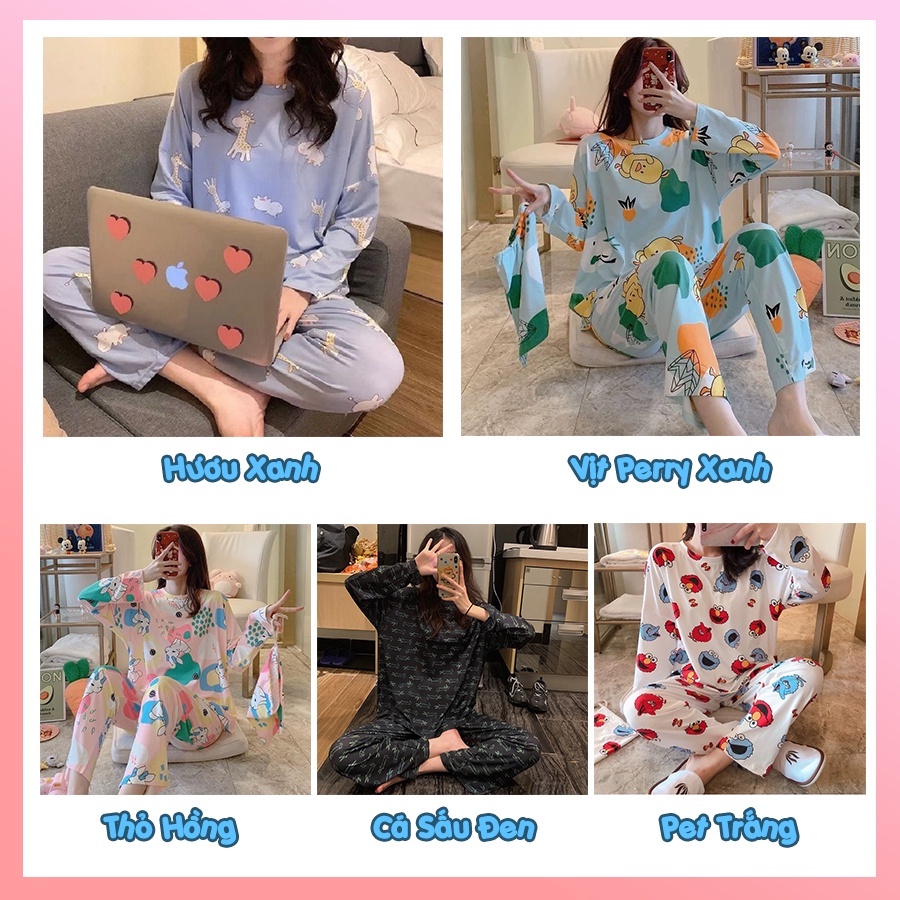 Bộ ngủ hoạt hình tay dài quần dài cực xinh chất thun lạnh mỏng mát XKTD01