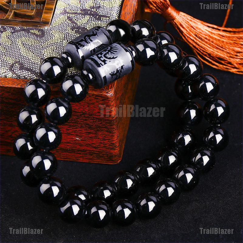 Vòng tay chuỗi hạt đá Obsidian màu đen hình rồng phượng hoàng thời trang cho nam và nữ