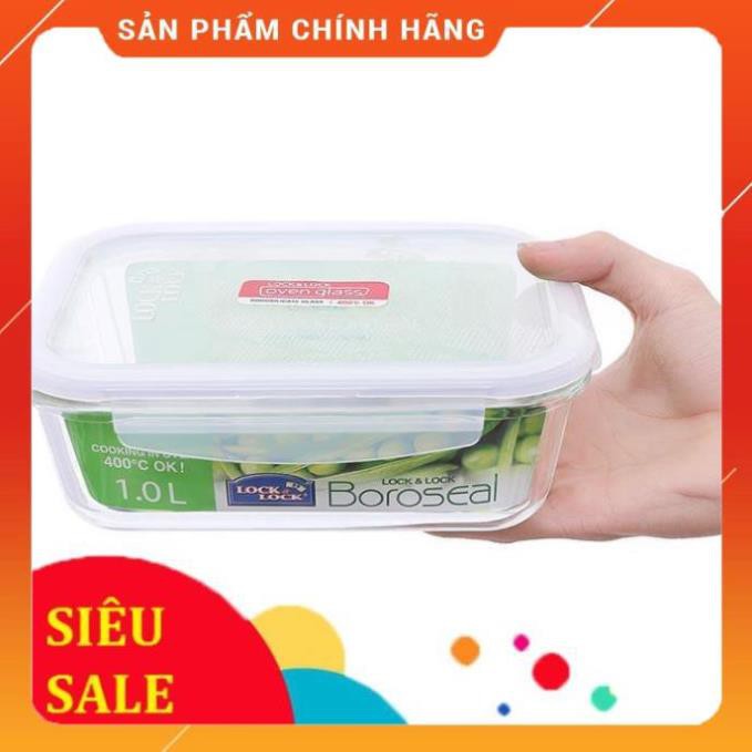 Hộp Thủy Tinh Hình Chữ Nhật  LocknLock 1 Lít LLG445 hàng khuyến mại từ sữa