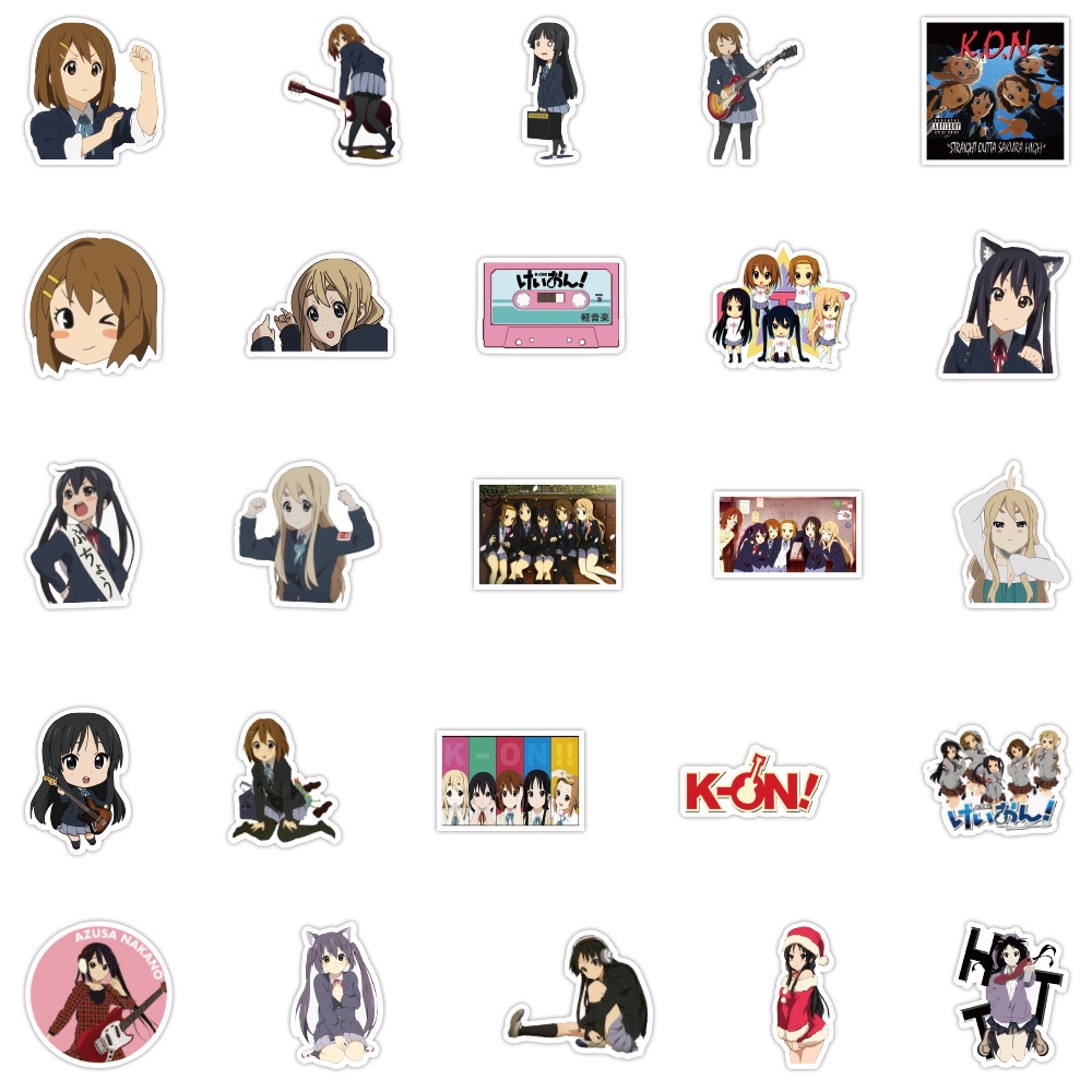 Y&P| Hình Dán Chống Nước K-ON! Nhật Bản Anime Mũ Bảo Hiểm Máy Tính Xách Tay Hành Lý Dán Thiết Lập, 50 tờ
