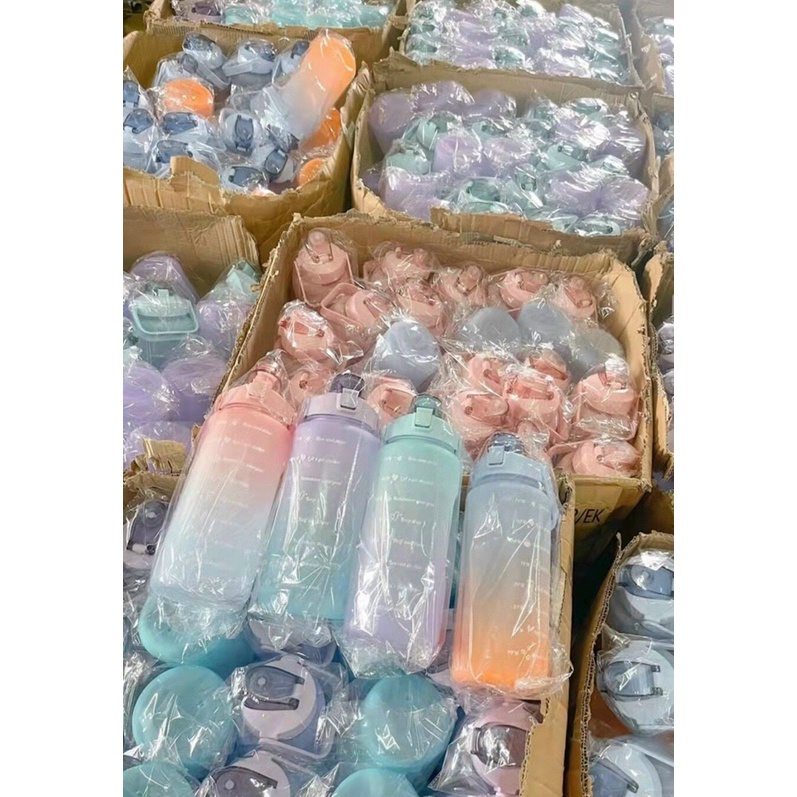 Bình nước nhắc nhở giờ uống nước Bình nước dễ thương nhiều màu có vạch báo giờ uống