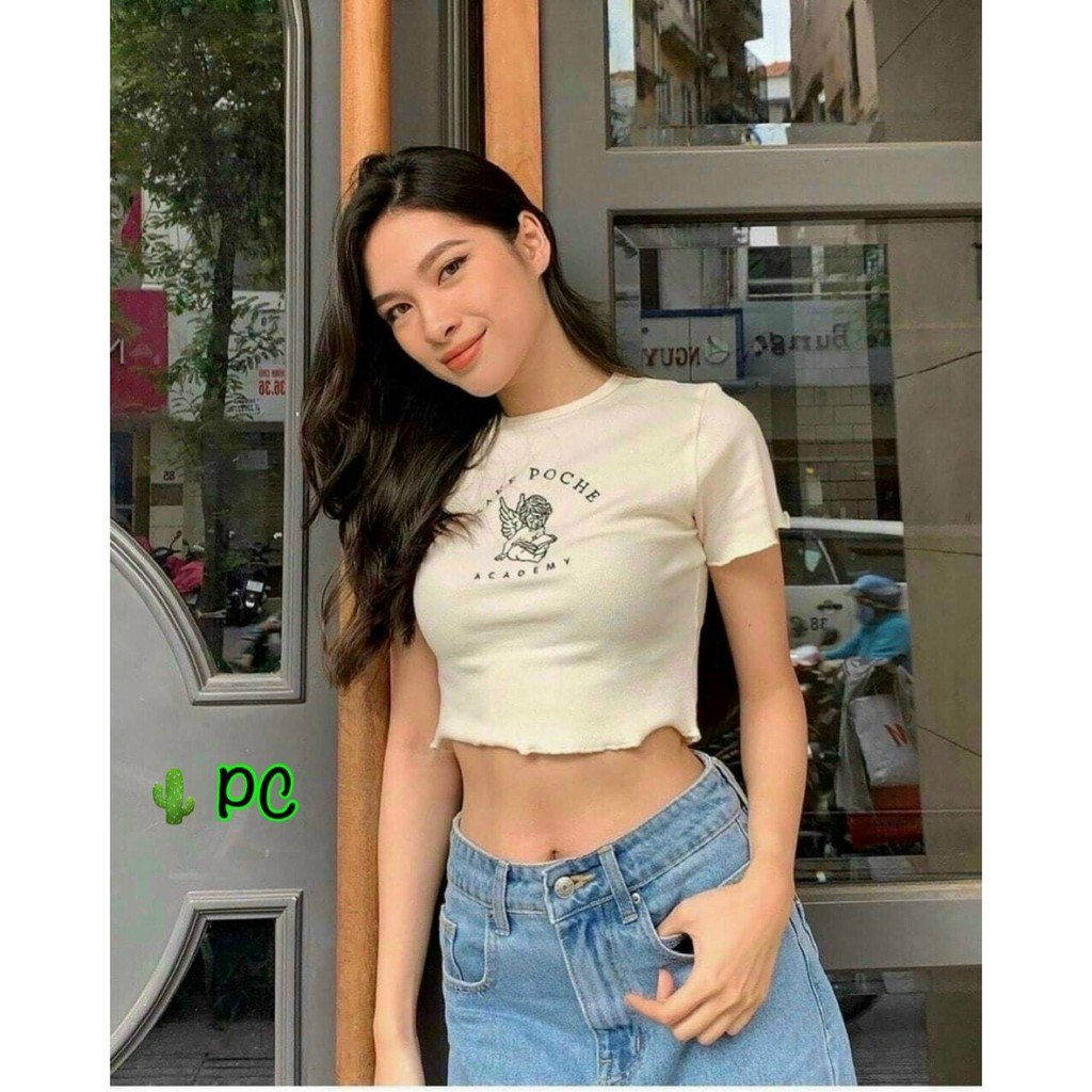 ÁO THUN BODY CROPTOP TRẮNG IN CHỮ SAKE TAY NGẮN CUỐN BIÊN