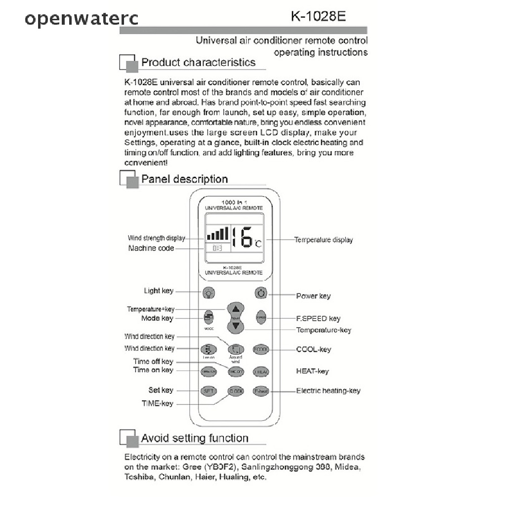Điều Khiển Từ Xa K-1028E AC Màn Hình LCD Cho Máy Lạnh vn