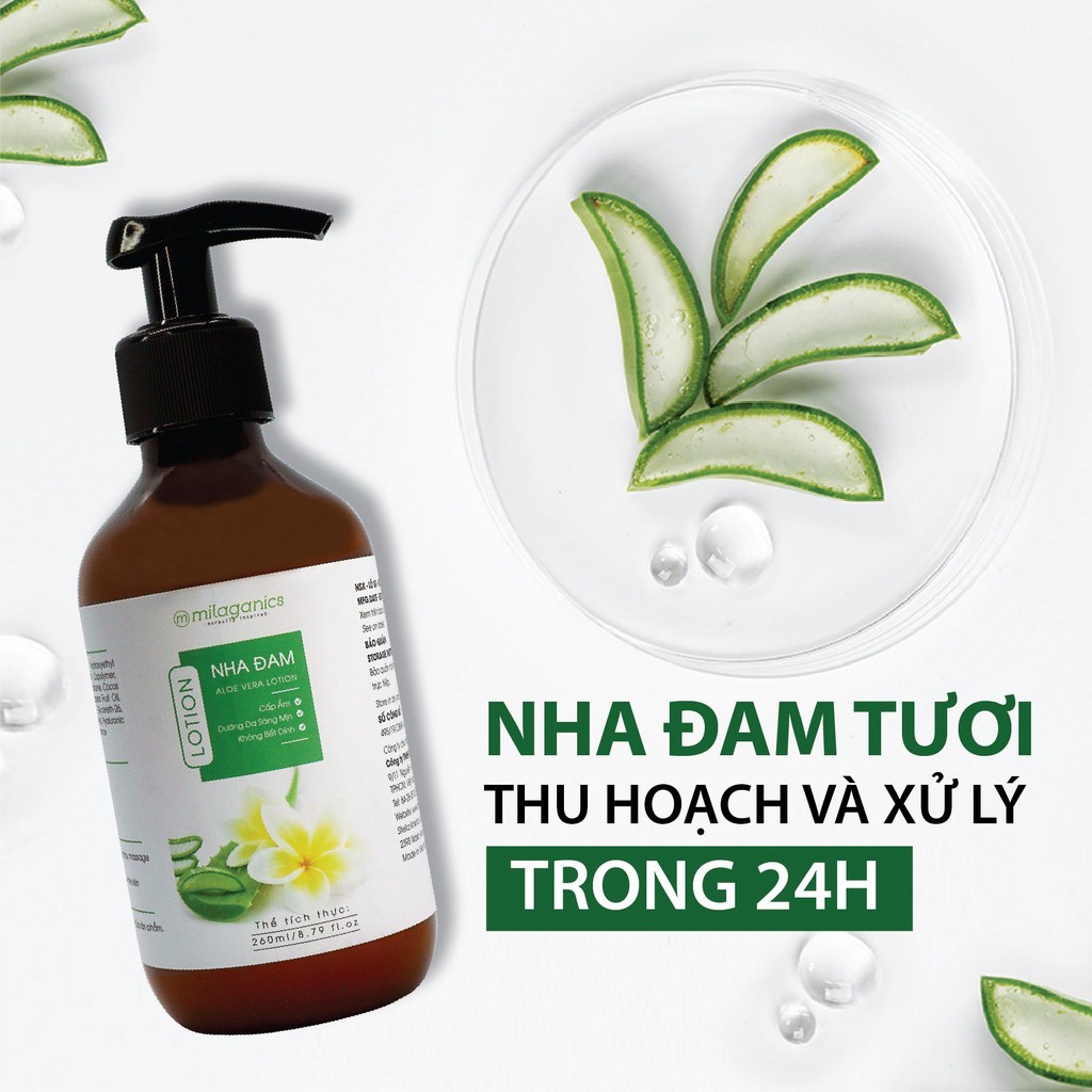 Sữa Dưỡng Thể Dưỡng Ẩm Body, Ngăn Ngừa Lão Hóa Từ Nha Đam Tươi MILAGANICS 260ml (Chai)