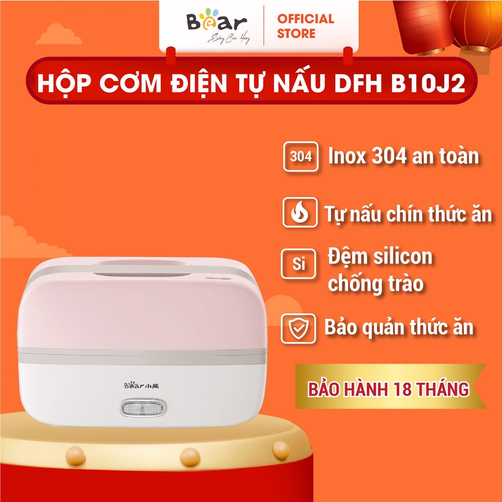 Hộp Cơm Cắm Điện Bear Giữ Nhiệt, Hâm Nóng và Tự Nấu Chín Tiện Lợi, An Toàn - DFH-B10J2