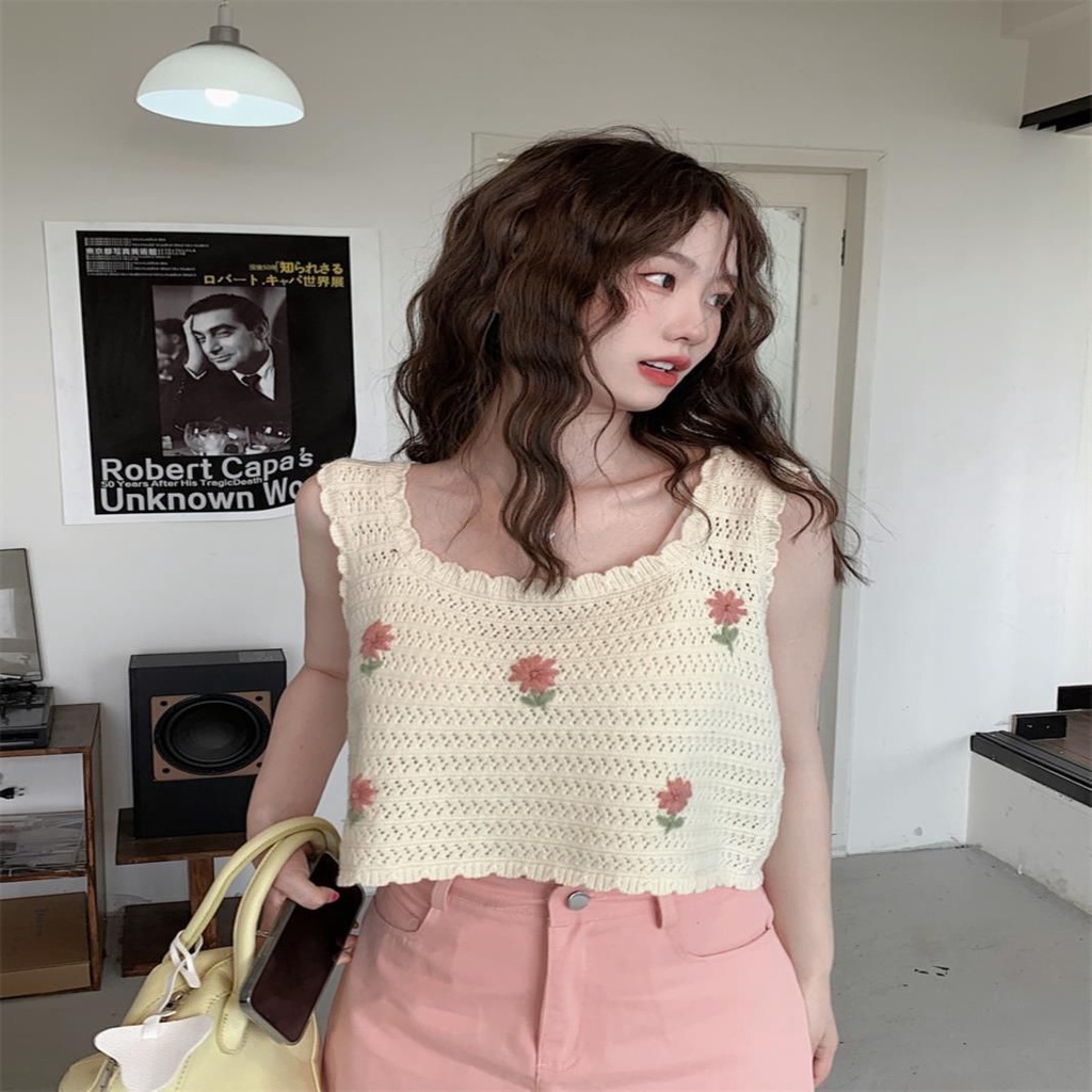 Jiashucheng Áo Hai Dây Thêu Họa Tiết Ngọt Ngào Dễ Phối Đồ Thời Trang Mùa Hè Cho Nữ