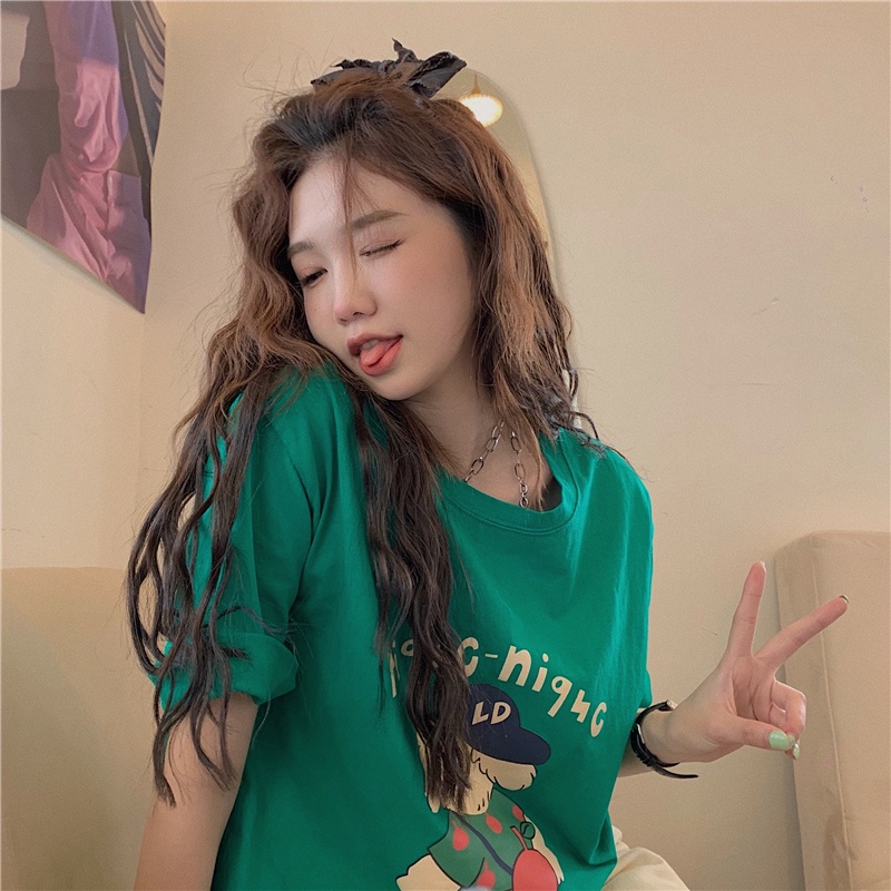 NRVP Áo Thun Cotton Tay Ngắn Cổ Tròn Màu Trơn Thời Trang Dành Cho Nữ