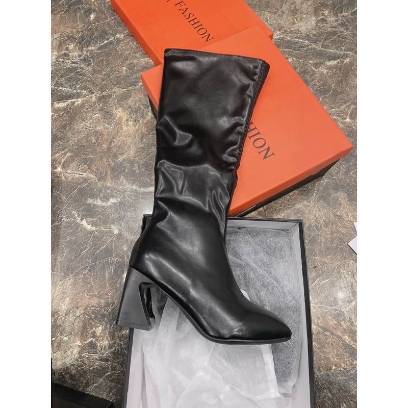 [Mã FASHIONGREEN15 giảm 10% tối đa 30k đơn từ 99k] Bốt đùi nữ,bốt cao cổ đế khoét 7p sẵn 2 màu | BigBuy360 - bigbuy360.vn