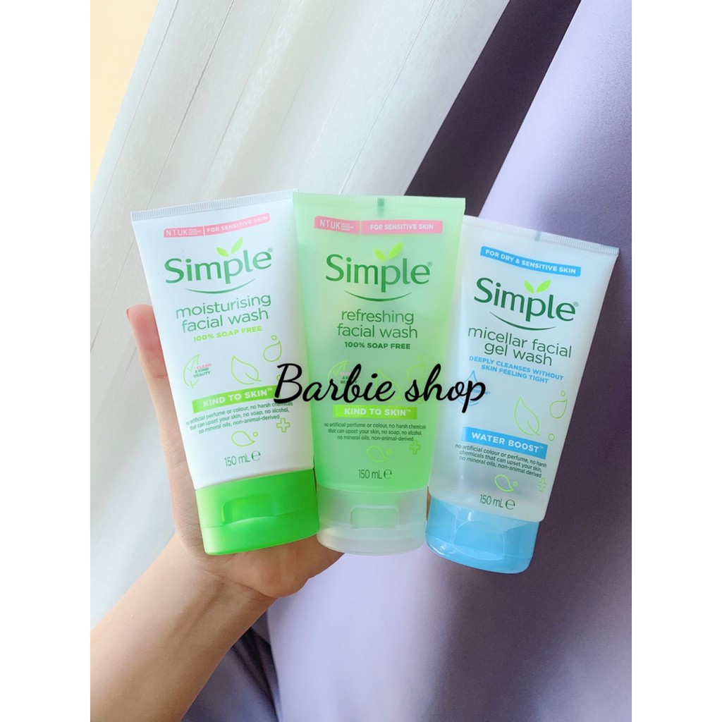 Sữa Rửa Mặt Simple Dành Cho Da Nhạy Cảm Kind To Skin Refreshing Facial Wash Gel -150ML