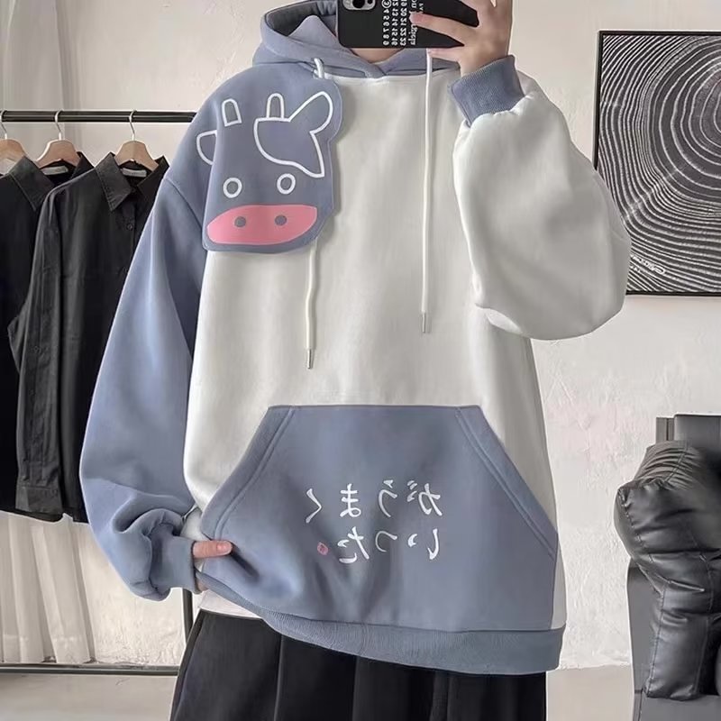 Áo Khoác hoodie Thu Đông 2022 Tay Dài Dáng Rộng Ghép Nối Hoạt Hình Dễ Thương Phong Cách Đường Phố Mỹ