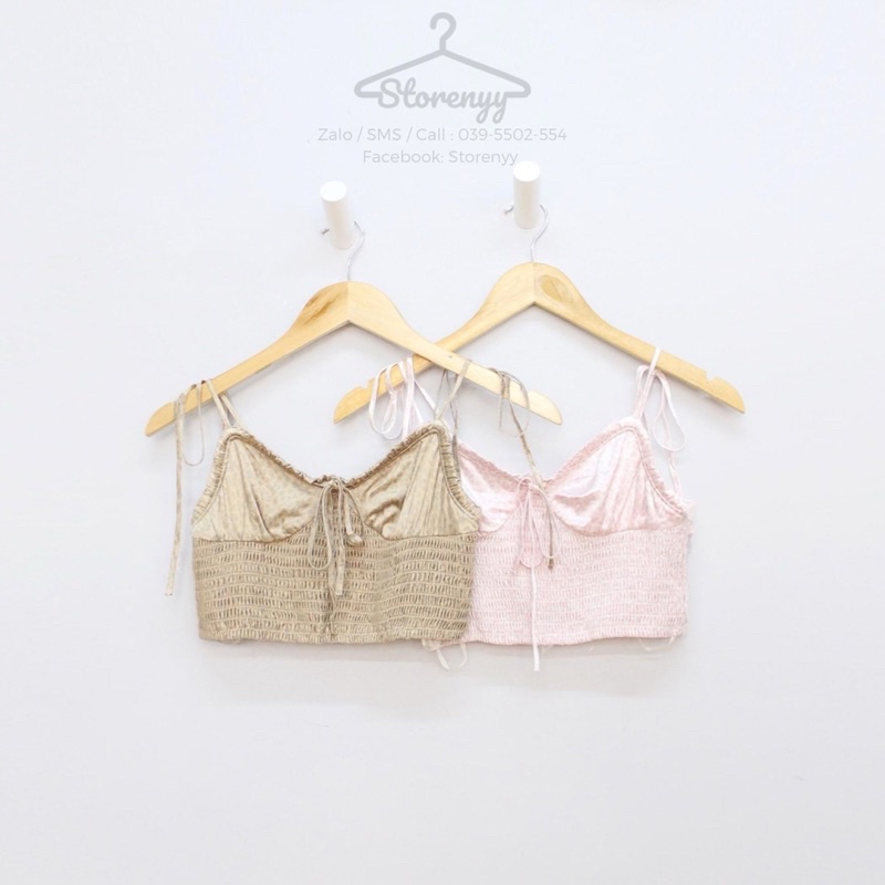 Áo croptop hai dây mocking - Croptop Smocked Self-Tie Cami • Storenyy