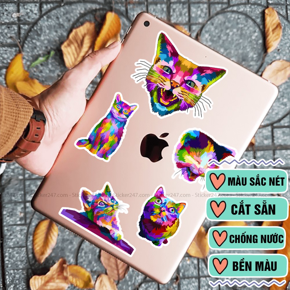 Sticker hình mèo độc lạ cool ngầu style pop art  𝑭𝒓𝒆𝒆𝒔𝒉𝒊𝒑 chống nước, sticker dán laptop, điện thoại, guitar - POP01