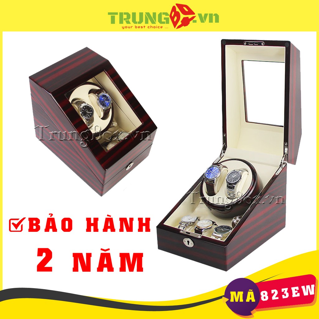 Hộp Đồng Hồ Cơ 2 Xoay 3 Tĩnh Vỏ Gỗ Sơn Mài (Đèn LED) - Mã 823EW