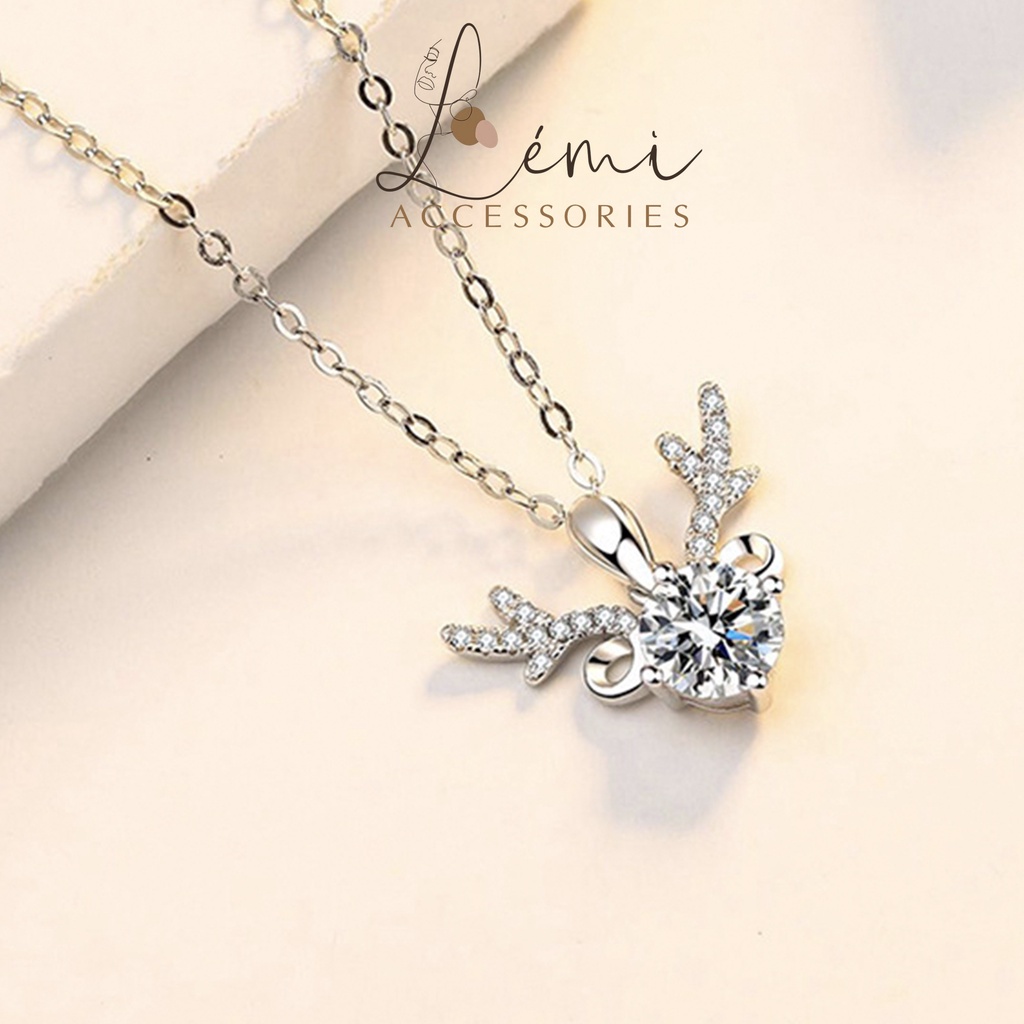 Dây chuyền bạc S925 cho nữ sừng tuần lộc đính đá màu bạc sang chảnh thời trang Hàn Quốc Lemi accessories