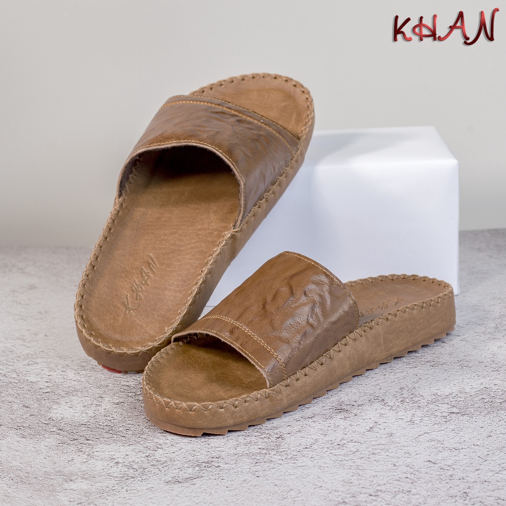 Dép Nam quai ngang , quai ngang trơn da bò cao cấp A-02 mau bò