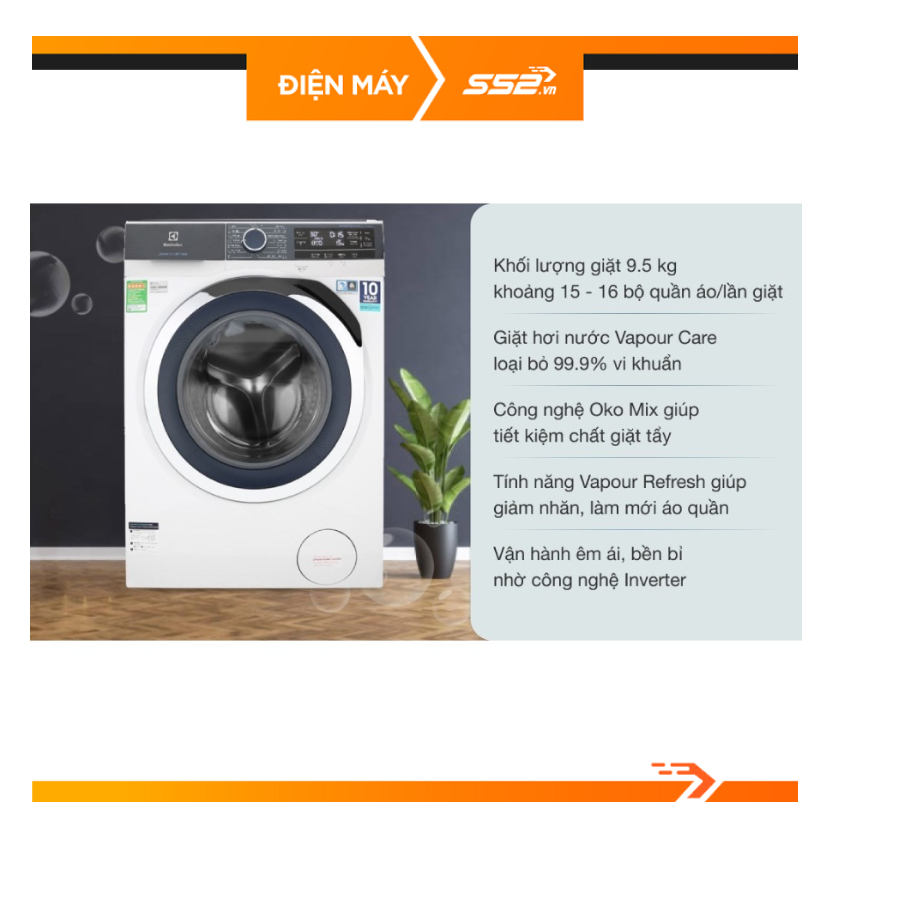 Máy giặt Electrolux Inverter 9kg EWF9023BDWA - Hàng Chính Hãng